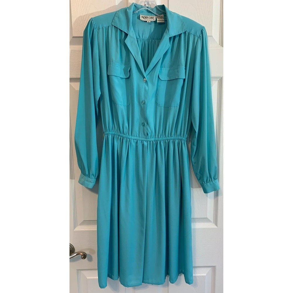 Andrea Gayle Vintage Secretary Geek Dress Size 6 Balloon Sleeves Shoulder Pads